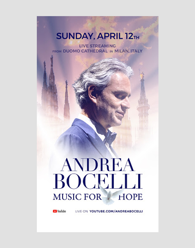 Концерт Андреа Бочелли будет транслироваться из Миланского собора