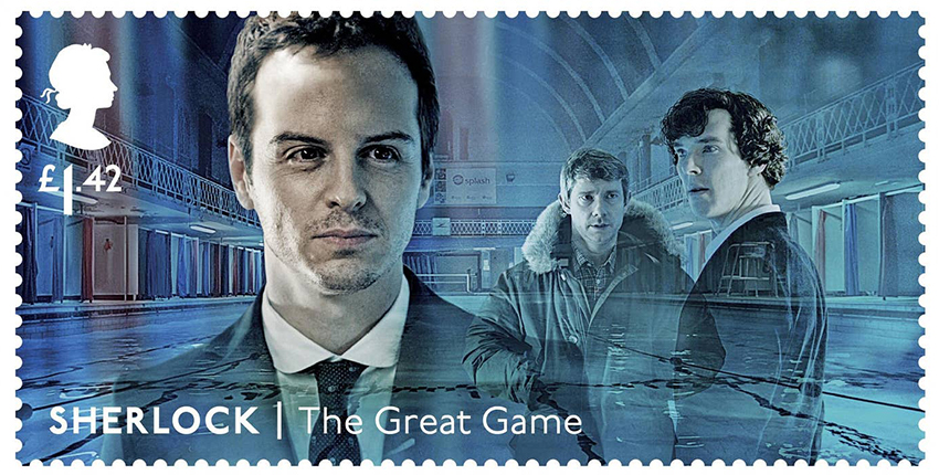 Почтовые марки с персонажами сериала «Шерлок»: профессор Мориарти (Эндрю Скотт)