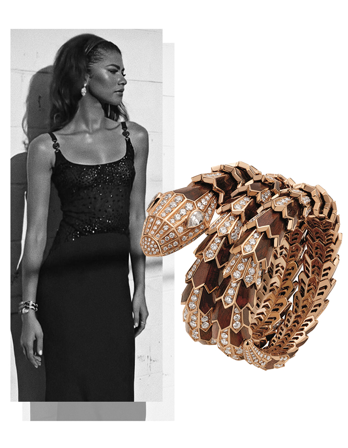 Зендая в винтажном платье Versace и украшениях Bvlgari на вручении премии Green Carpet Awards