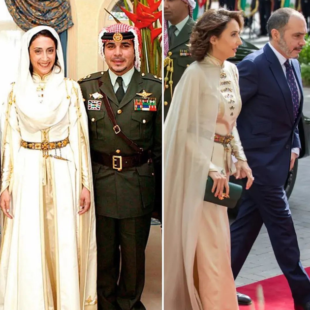 Рим Брахими и Али бин аль-Хусейн на своей свадьбе и свадьбе  принца Хусейна бин Абдаллы и Раджви Аль Саиф